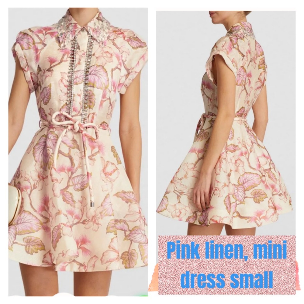 Pink linen A-line Mini Dress